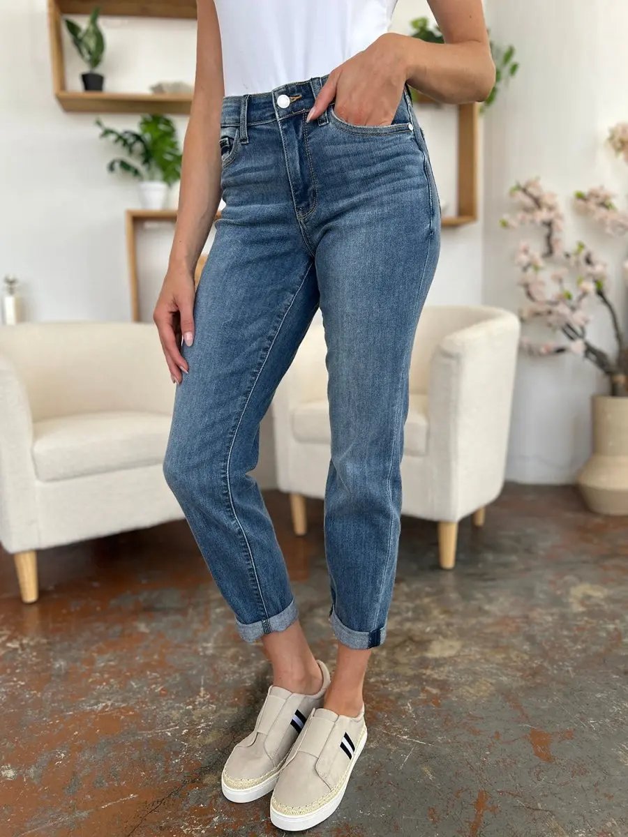Judy Blue Full Size Cuffed Hem Slim Jeans for Women - Love Salve